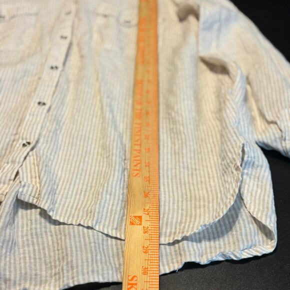 Tommy Hilfiger 100% Linen Button Down Shirt XL Beige Stripe  Roll Tab Casual Top - Picture 5 of 6